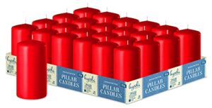 hyoola red pillar candles 2-inch x 4-inch - 24 pack unscented bulk pillar candles - european made