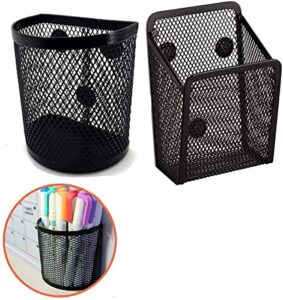 vetoo 2 pack magnetic pencil holder,magnetic marker holder,mesh storage basket organizer with extra strong magnet,mesh pen holder for refrigerator,whiteboard,locker accessories,office supplies