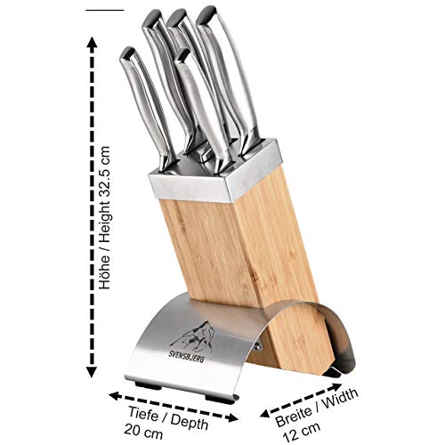 SVENSBJERG Kitchen Knives Set with Block, Professional Kitchen Knives, Cooking Knives, Sharp, Stainless Steel, Chef Knife, Bread Knife, Paring Knife, Slicing Knife, Utility Knife | SB-MB101-KS101