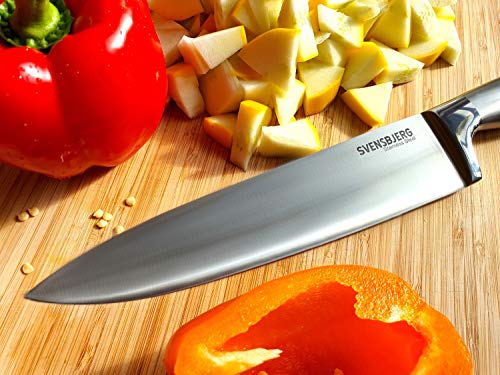 SVENSBJERG Kitchen Knives Set with Block, Professional Kitchen Knives, Cooking Knives, Sharp, Stainless Steel, Chef Knife, Bread Knife, Paring Knife, Slicing Knife, Utility Knife | SB-MB101-KS101