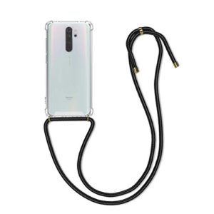 kwmobile crossbody case compatible with xiaomi redmi note 8 pro case - clear tpu phone cover w/lanyard cord strap - black/transparent