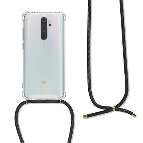 kwmobile Crossbody Case Compatible with Xiaomi Redmi Note 8 Pro Case - Clear TPU Phone Cover w/Lanyard Cord Strap - Black/Transparent