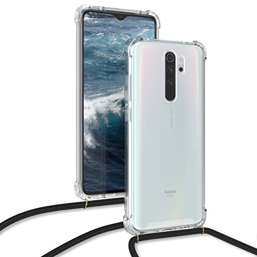 kwmobile Crossbody Case Compatible with Xiaomi Redmi Note 8 Pro Case - Clear TPU Phone Cover w/Lanyard Cord Strap - Black/Transparent