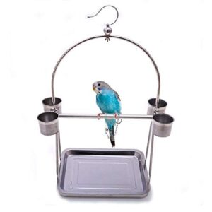 bird platform playground stainless steel perch gym stand with food bowls for parrot macaw african grey budgies parakeet conure cage exercise toy (s)
