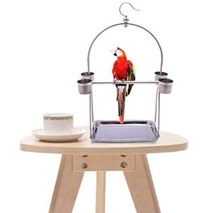 Bird Platform Playground Stainless Steel Perch Gym Stand with Food Bowls for Parrot Macaw African Grey Budgies Parakeet Conure Cage Exercise Toy (S)