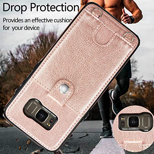 DEFBSC Samsung Galaxy S8 Plus Crossbody Wallet Case,Premium Leather Case with Detachable Adjustable Crossbody Strap and Credit Card Slots for Samsung Galaxy S8 Plus 6.2 Inch-Rose Gold