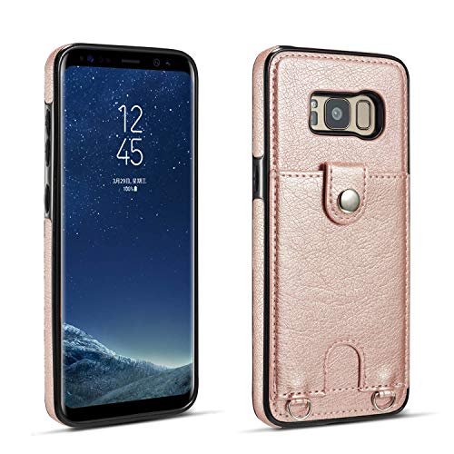 DEFBSC Samsung Galaxy S8 Plus Crossbody Wallet Case,Premium Leather Case with Detachable Adjustable Crossbody Strap and Credit Card Slots for Samsung Galaxy S8 Plus 6.2 Inch-Rose Gold