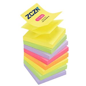 zczn pop-up sticky notes 3 x 3 inches, 100 sheets/pad, 12 pads, light green, light blue, light purple, red, orange, yellow