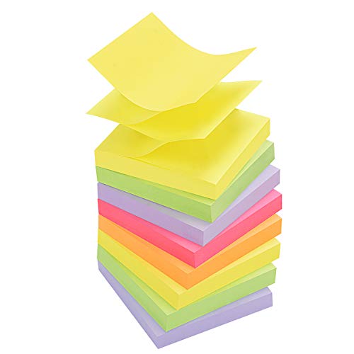 ZCZN Pop-up Sticky Notes 3 x 3 Inches, 100 Sheets/Pad, 12 Pads, Light Green, Light Blue, Light Purple, Red, Orange, Yellow