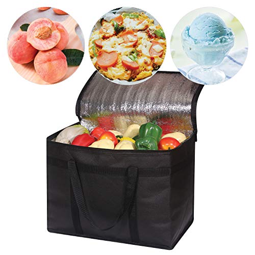 XL Insulated Reusable Grocery Bags with Sturdy Zipper Reinforced Bottom & Handles, Foldable Washable Heavy Duty Cooler Totes for Hot or Cold Food Delivery, Groceries, Travel, Shopping