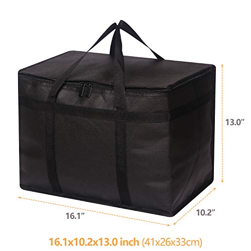 XL Insulated Reusable Grocery Bags with Sturdy Zipper Reinforced Bottom & Handles, Foldable Washable Heavy Duty Cooler Totes for Hot or Cold Food Delivery, Groceries, Travel, Shopping