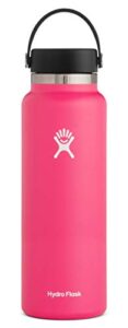 hydro flask water bottle - stainless steel & vacuum insulated - wide mouth 2.0 with leak proof flex cap - 40 oz, watermelon