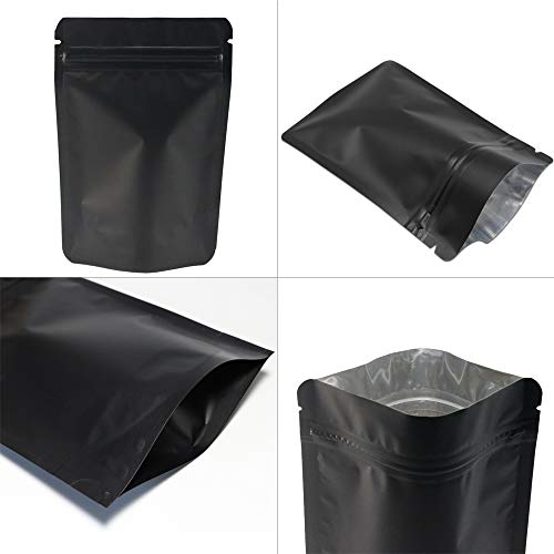 100 Pieces Mylar Bags - 4x6 Inches Mylar Food Storage Bags Resealable Foil Pouch Bags Stand Up Ziplock Bag with Clear Window Bulk Food Storage Bag… (Matte Black)