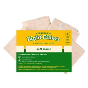 Fluorescent Light Diffuser Covers (Set of 4) Filters Light for Classrooms and Offices - Flame-Retardant Fabric (Soft White)