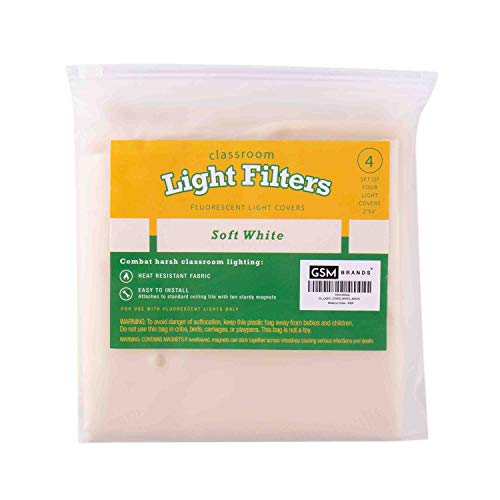 Fluorescent Light Diffuser Covers (Set of 4) Filters Light for Classrooms and Offices - Flame-Retardant Fabric (Soft White)