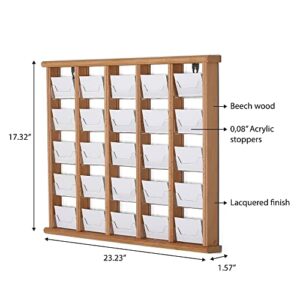 M&T Displays Wall Mount Wooden Rustic Card Holder Organizer 25 (5x5) Clear Acrylic Pockets 5 Tiered Letter Flyers Shelves for Offices Banks Schools Hospitals Natural Wood