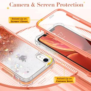 Ruky iPhone XR Case, Glitter Clear Full Body Rugged Liquid Cover with Built-in Screen Protector Shockproof Protective Girls Women Case for iPhone XR Cases 6.1 inches 2018 (Gradient Coral)