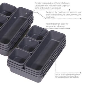 Set of 32 Interlocking Desk Drawer Organizer Tray Dividers Plastic Shallow Narrow Drawers Organizers Separators Storage Bins Container for Kitchen Bathroom Makeup Office Vanity Bedroom Dresser