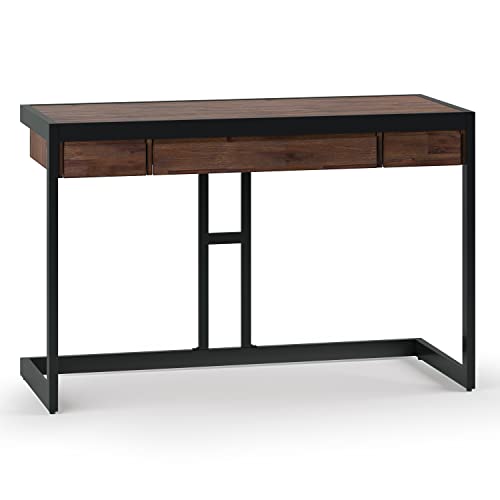 SIMPLIHOME Erina SOLID ACACIA WOOD Modern Industrial 48 inch Wide Small Desk in Distressed Charcoal Brown