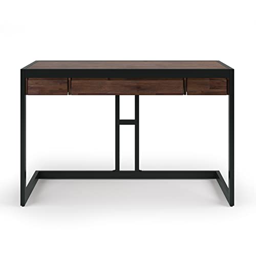 SIMPLIHOME Erina SOLID ACACIA WOOD Modern Industrial 48 inch Wide Small Desk in Distressed Charcoal Brown