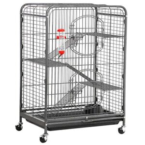 topeakmart metal 3-tier ferret cage, 37 inch small animals pet hutch with 2 front doors/feeder/wheels/tray, indoor rolling critter nation for lovely chinchilla/squirrel, black, easy assembly & clean