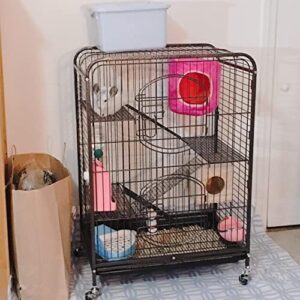 Topeakmart Metal 3-Tier Ferret Cage, 37 Inch Small Animals Pet Hutch with 2 Front Doors/Feeder/Wheels/Tray, Indoor Rolling Critter Nation for Lovely Chinchilla/Squirrel, Black, Easy Assembly & Clean