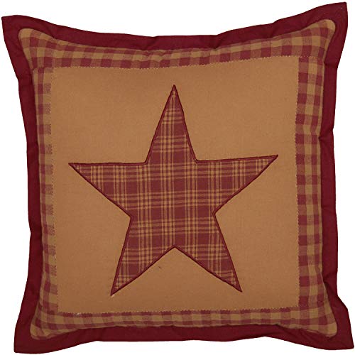 VHC Brands Ninepatch Star Quilted Pillow 12x12 Country Bedding Accessory, Burgundy