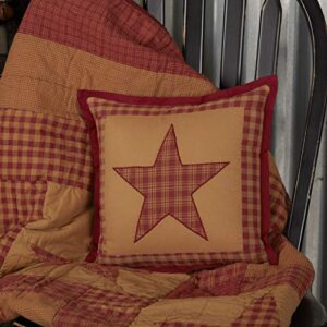 VHC Brands Ninepatch Star Quilted Pillow 12x12 Country Bedding Accessory, Burgundy