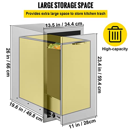 Mophorn Pull Out Trash Drawer 13.6Wx26Hx19.3D Inch Lower Sliding Rails Stainless Steel Roll Out Trash Bin Pull Out Tray Outdoor Kitchen Trash Drawer with Handle for BBQ Island Grill Station