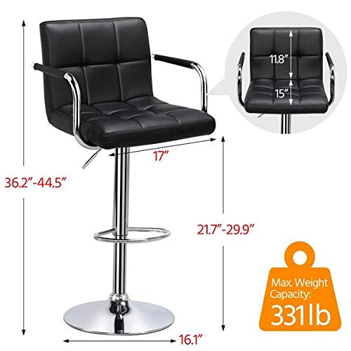 Yaheetech 4pcs Adjustable Bar Stools Kitchen Counter Barstools Bar/Counter Height Stool Chairs PU Leather Hydraulic Swivel Dining Chair with Armrest, Black