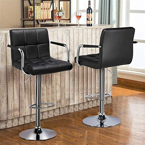 Yaheetech 4pcs Adjustable Bar Stools Kitchen Counter Barstools Bar/Counter Height Stool Chairs PU Leather Hydraulic Swivel Dining Chair with Armrest, Black