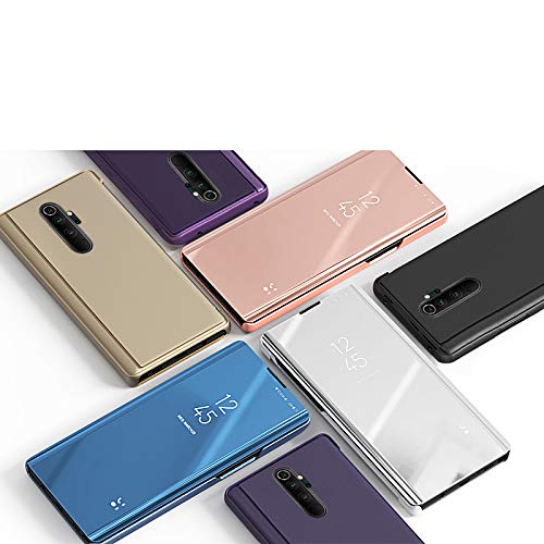 LEECOCO Redmi Note 8 Case Slim Luxury Clear View Window Electroplate Plating Mirror Flip Ultra Slim Thin Full Body Kickstand Bookstyle Protective Cover for Xiaomi Redmi Note 8 Mirror PU Gold