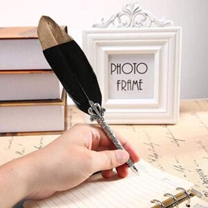 SpyShop Feather Quill Pen with Ink Set -5pcs Metal Nibs 1 Sliver Handmade Pen Holder and 15ml Black Bottle Ink (Black)