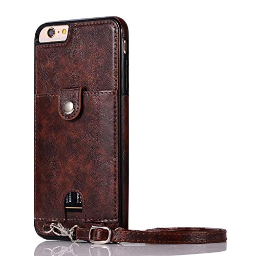 Jaorty PU Leather Wallet Case for iPhone 6 Plus/6S Plus Necklace Lanyard Case Cover with Card Holder Adjustable Detachable Anti-Lost Neck Strap for 5.5 inch Apple iPhone 6 Plus,iPhone 6S Plus,Brown