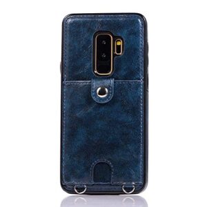 Jaorty PU Leather Wallet Case for Samsung Galaxy S9 Plus Necklace Lanyard Case Cover with Card Holder Adjustable Detachable Anti-Lost Neck Strap Case for Samsung Galaxy S9 Plus,Blue