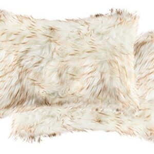 Luxe Fur Throw Pillows for Couch and Bed | Lush Double-Sided Faux Fur Pillow Set of 2 | Belton Gradient Tan Accent Pillows with Insert, 12 in x 20 in