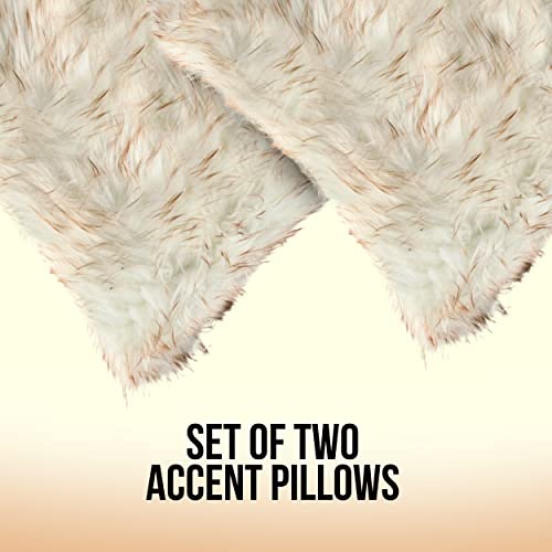 Luxe Fur Throw Pillows for Couch and Bed | Lush Double-Sided Faux Fur Pillow Set of 2 | Belton Gradient Tan Accent Pillows with Insert, 12 in x 20 in