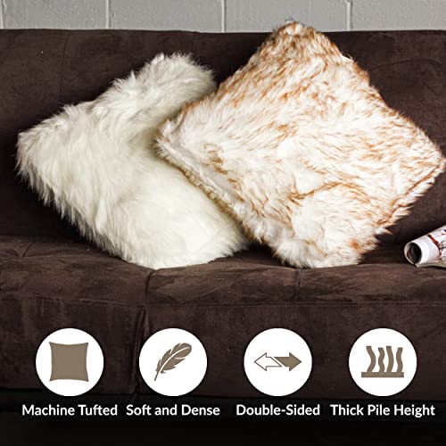 Luxe Fur Throw Pillows for Couch and Bed | Lush Double-Sided Faux Fur Pillow Set of 2 | Belton Gradient Tan Accent Pillows with Insert, 12 in x 20 in