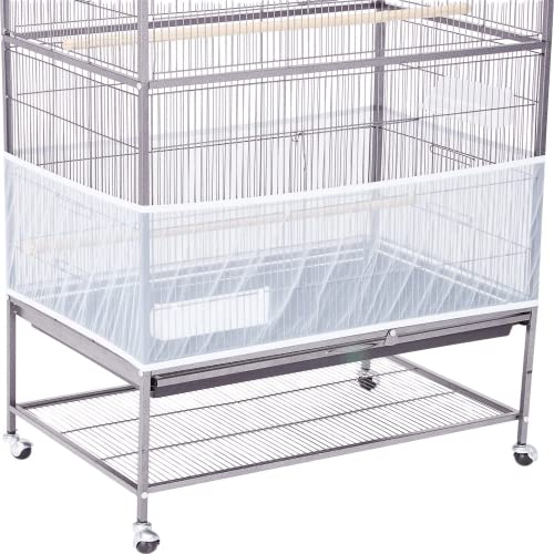 Bird Cage Seed Catcher, 41.7-83.58inch x 13inch Large Size Ventilated Nylon Bird Cage Cover Shell Seed Catcher Pet Stretchy Form Fitting Mesh Skirt Cover, Reusable