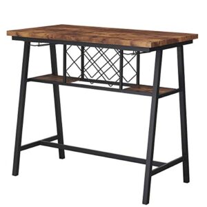 O&K FURNITURE Counter Height Dining Room Table Set for 4, Bar Table with One Bench and Two Stools, Industrial Table with Wine Rack for Kitchen Counter, Small Space Table and Chairs Set, Rustic Brown