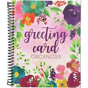 floral month by month greeting card organizer book with 24 pockets, card keeper holder storage for birthdays, weddings, milestones, graduation parties, and holidays, spiral bound (10x8.5 in)