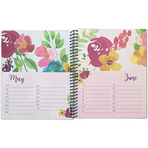 Floral Month By Month Greeting Card Organizer Book with 24 Pockets, Card Keeper Holder Storage for Birthdays, Weddings, Milestones, Graduation Parties, and Holidays, Spiral Bound (10x8.5 in)