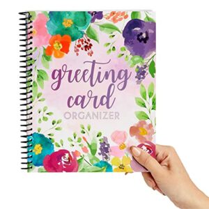 Floral Month By Month Greeting Card Organizer Book with 24 Pockets, Card Keeper Holder Storage for Birthdays, Weddings, Milestones, Graduation Parties, and Holidays, Spiral Bound (10x8.5 in)