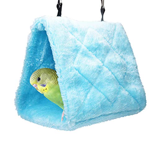 Cdycam Plush Pet Bird Hut Nest Hammock Hanging Cage Warm Nest Happy Snuggle Cave Tent (Blue, Large)