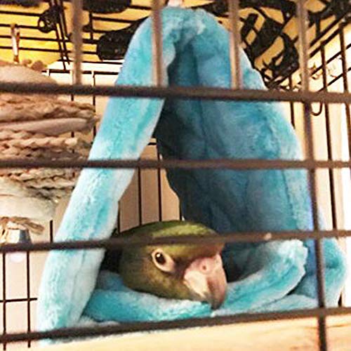 Cdycam Plush Pet Bird Hut Nest Hammock Hanging Cage Warm Nest Happy Snuggle Cave Tent (Blue, Large)
