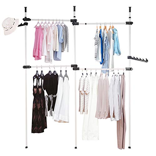 Liusin Adjustable Garment Rack, Freestanding Clothing Hanger 3 Vertical Poles 4 Bars Wardrobe Closet Clothes Hanging Rod Organizer System Heavy Duty DIY Coat Hanger No Drilling for Home Bedroom