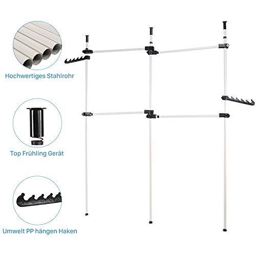 Liusin Adjustable Garment Rack, Freestanding Clothing Hanger 3 Vertical Poles 4 Bars Wardrobe Closet Clothes Hanging Rod Organizer System Heavy Duty DIY Coat Hanger No Drilling for Home Bedroom