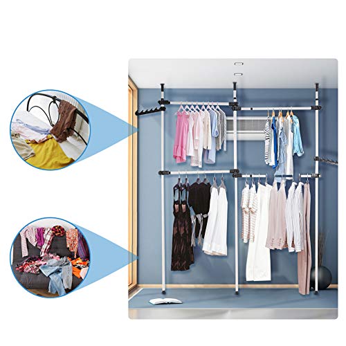 Liusin Adjustable Garment Rack, Freestanding Clothing Hanger 3 Vertical Poles 4 Bars Wardrobe Closet Clothes Hanging Rod Organizer System Heavy Duty DIY Coat Hanger No Drilling for Home Bedroom