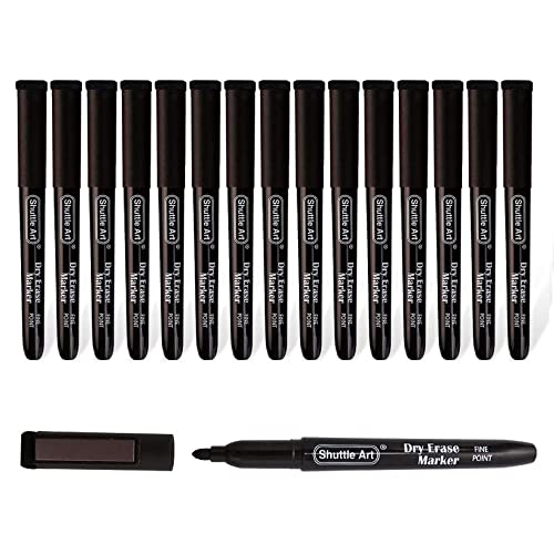 Shuttle Art Dry Erase Markers, 15 Pack Black Magnetic Whiteboard Markers with Erase,Fine Point Dry Erase Markers Perfect For Writing on Whiteboards, Dry-Erase Boards,Mirrors for School Office Home