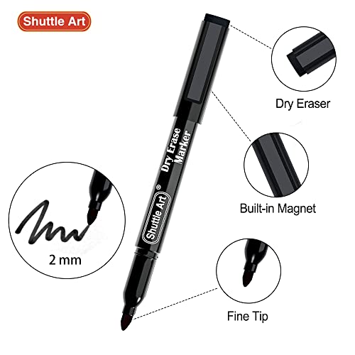 Shuttle Art Dry Erase Markers, 15 Pack Black Magnetic Whiteboard Markers with Erase,Fine Point Dry Erase Markers Perfect For Writing on Whiteboards, Dry-Erase Boards,Mirrors for School Office Home